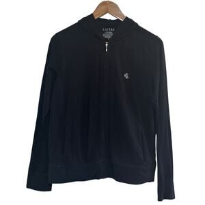 Lauren Ralph Lauren Black Zip Up Hooded Embroidered Logo Size Small Sweatshirt